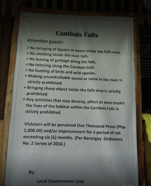 Guidelines at Cambais Falls. Photo by Jude Matthew Escarpe.