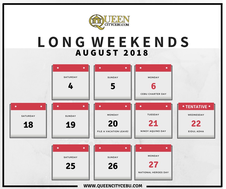 August 2018 Long Weekends