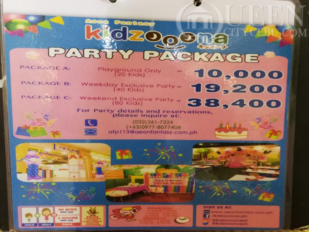 party packages price kidzoona