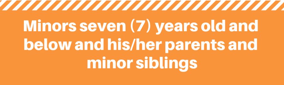 Minors seven (7) years old and below and his/her parents and minor siblings