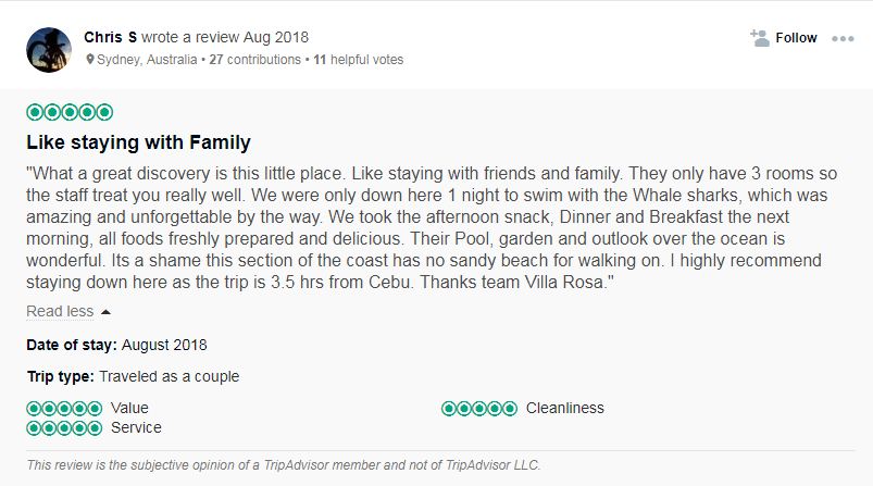 Traveler's review on Villa Rosa. Screengrab from Villa Rosa