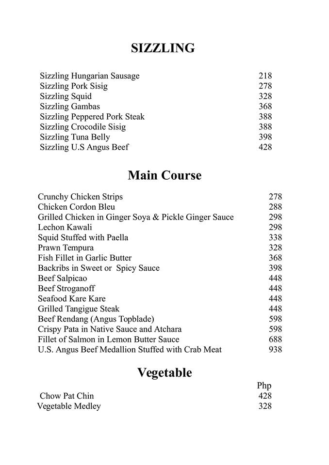 Marina Seaview Menu